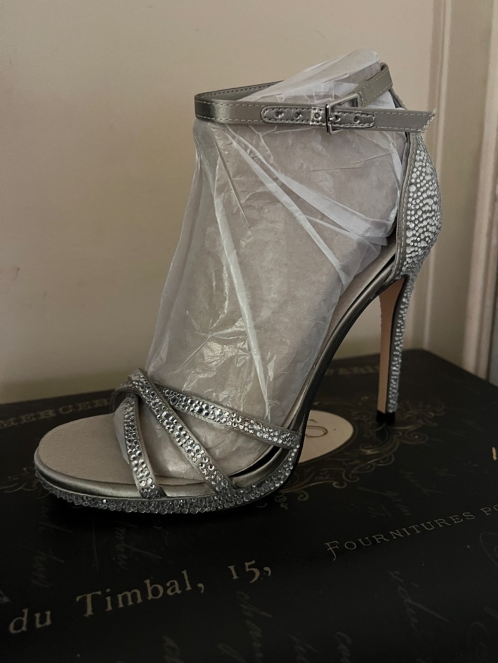 Nine West Silver Crystal-Embellished Stiletto Sandals